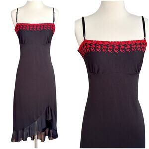 Vintage Y2k 90s City Triangle babydoll midi dress embroidered goth grunge Large